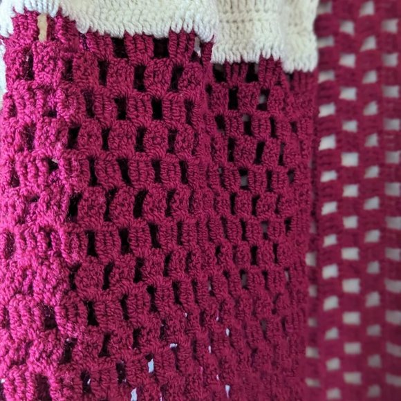 VINTAGE Burgundy Knit Shawl  Short Sleeve Shawl Cardigan Boho Hippie Festival - Picture 4 of 6